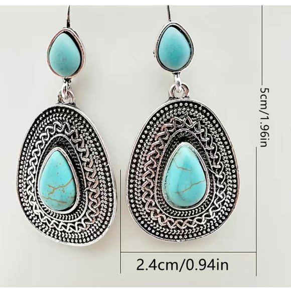 "Sansa Stark" Turquoise Drop Bohemian Earrings - Picture 2 of 3